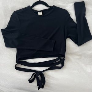 Black H&M crop long sleeve with wrap around tie